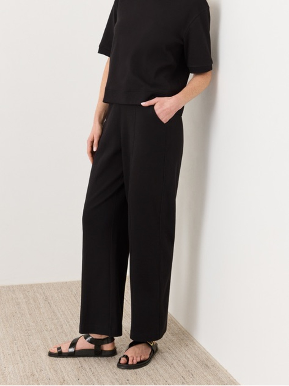 Pact Organic Airplane Pintuck Wide Leg Pant in Black Women’s Large - Picture 3 of 6